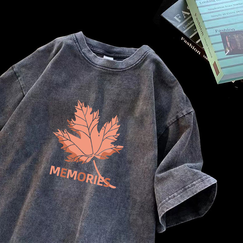 The same style of washed and aged heavy pure cotton American retro short-sleeved T-shirt for men, summer loose T-shirt, Hong Kong style trendy Instagram Item Picture