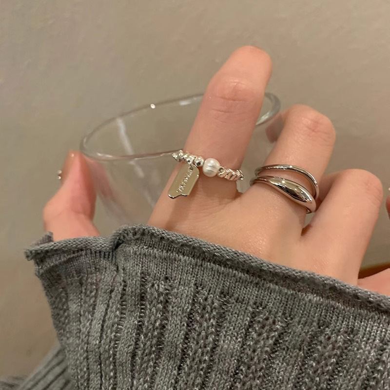 Korean-style niche design double-layer broken silver ring, a fashionable and simple style for women, versatile and high-end index finger ring