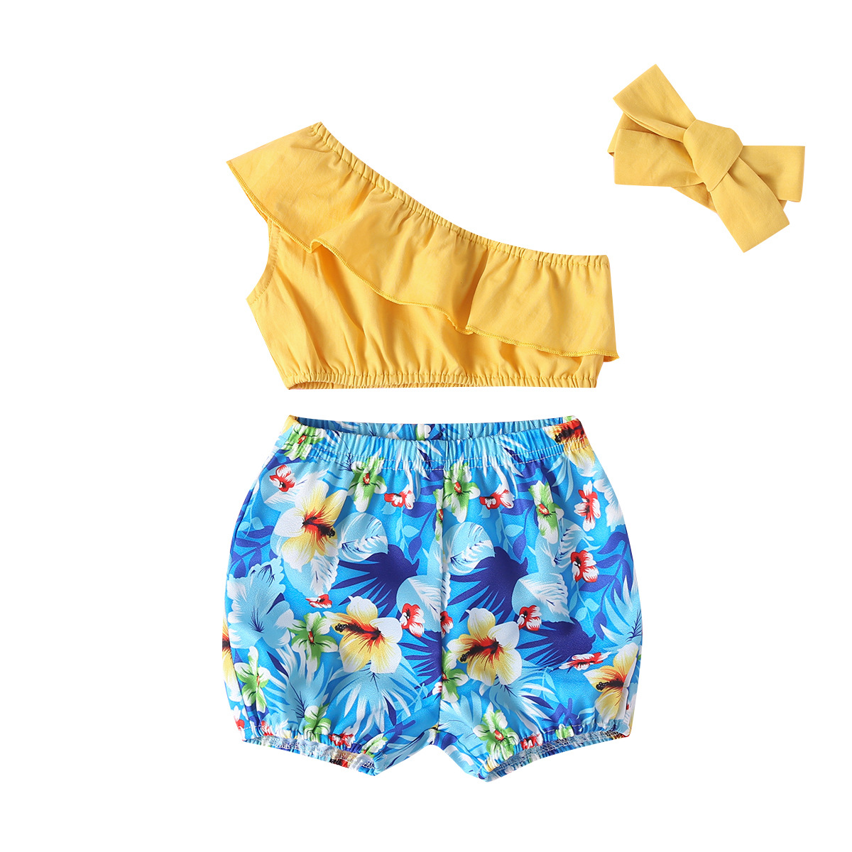 Baby, toddler, little girl clothing, summer children's clothes, sleeveless top, printed shorts, three-piece set
