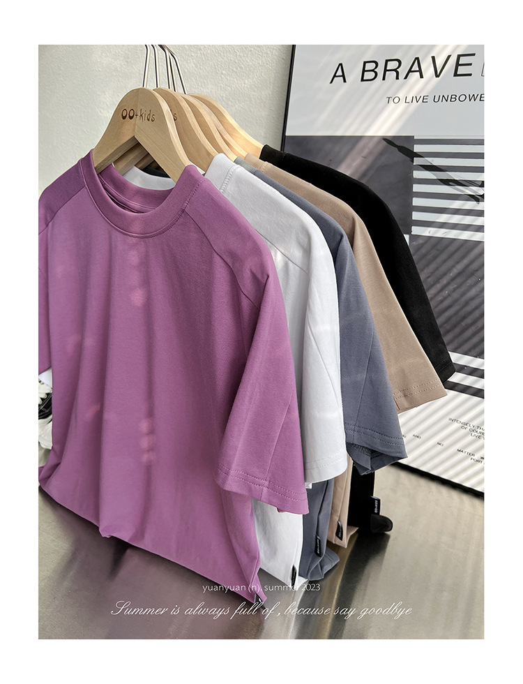 High-quality round-neck short-sleeved T-shirt for boys and kids in solid color, summer five-quarter sleeve loose pure cotton basic T-shirt, sporty trend pic 11