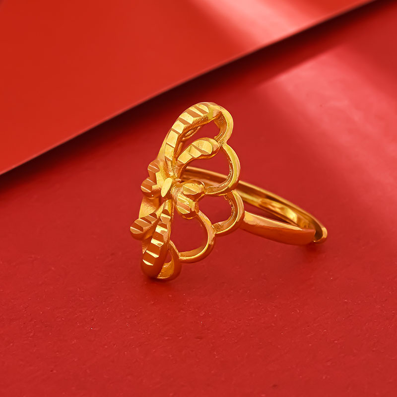 Chuangmei Jewelry's 24K gold-plated hollowed-out flower ring is a unique and retro design ring for women, a wedding ring Specification image