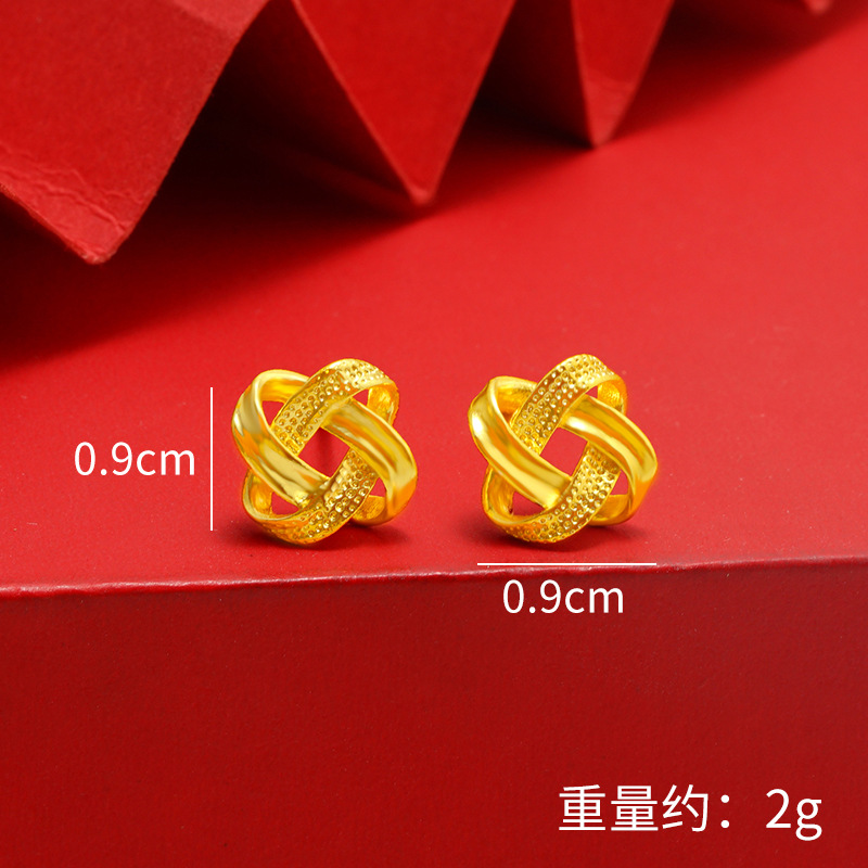 新款沙金简约爱心耳钉女仿真24K黄金时尚耳圈久不掉色个性首饰品