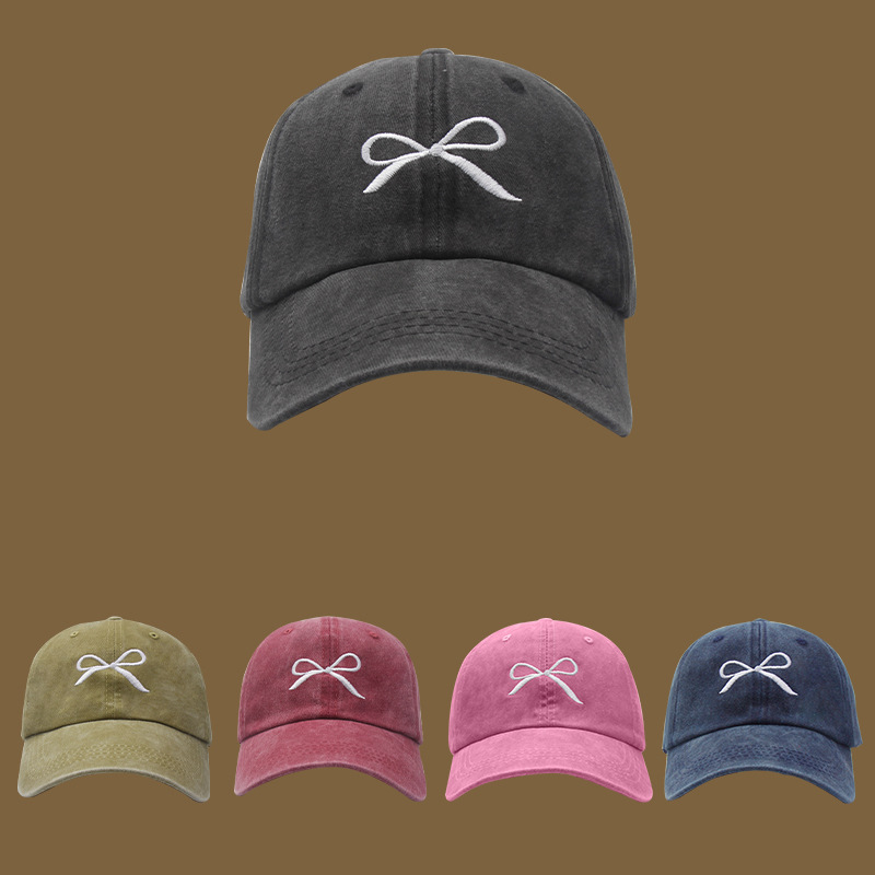 Vintage Wash Made Old Duck Hat Children's Spring And Summer Day Students Sweet Bow Baseball Cap Soft Top Visor Tide