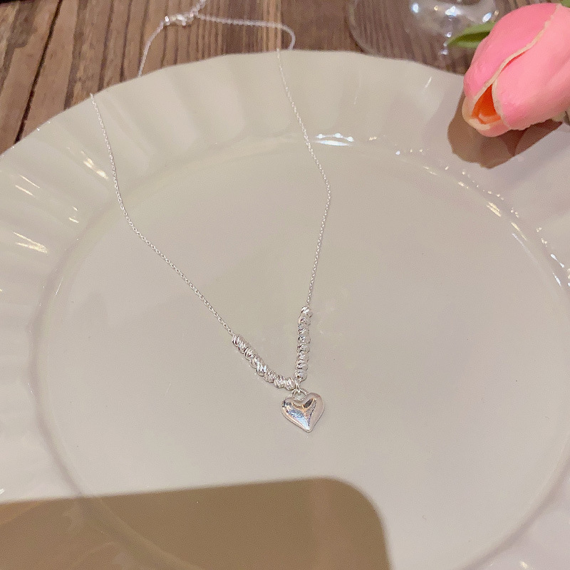 ins潮网红同款立体爱心项链女轻奢小众百搭气质条纹圆珠锁骨链详情图2