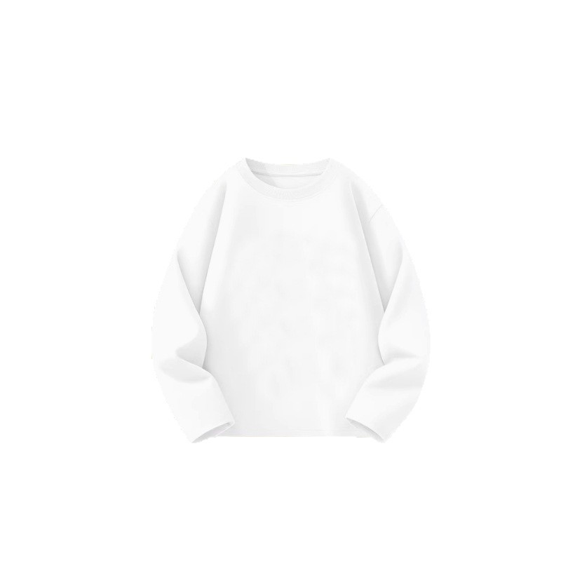 Children's T-shirt, 100% pure cotton long-sleeved spring T-shirt, white top for boys, loose for girls, versatile and soft for performance academy Item Picture