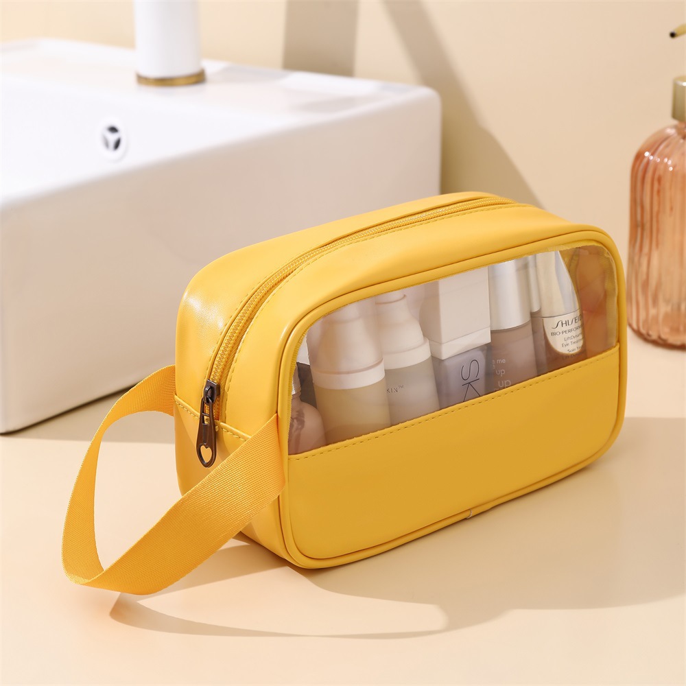 New Transparent Toiletry Bag Portable Pu Bath Bag Waterproof Large Capacity Storage Bag Pvc Splicing Cosmetic Bag details Picture