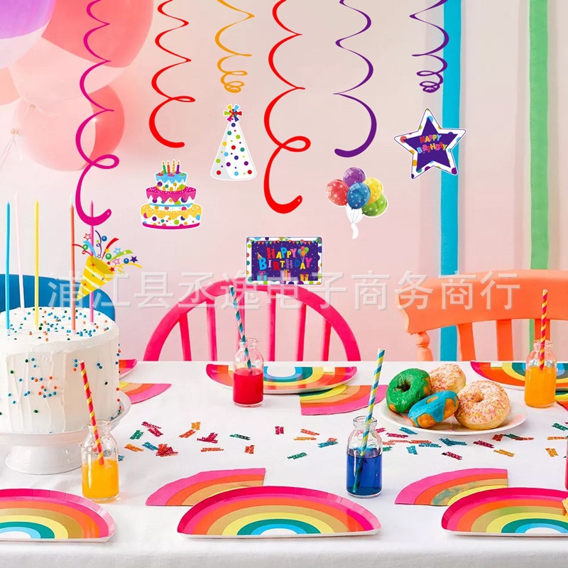 跨境新款生日系列PVC螺旋挂条儿童生日派对场景挂饰装饰布置用品