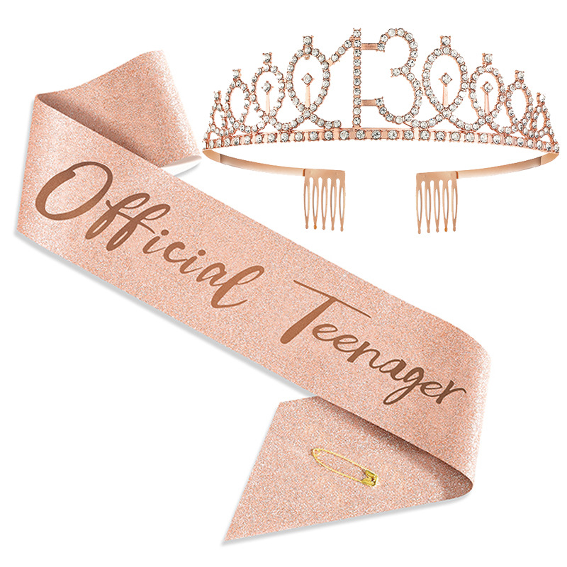 European and American party crown headband, rhinestone crown hair accessory, first birthday digital birthday cake ornament, alloy hair band Specification image
