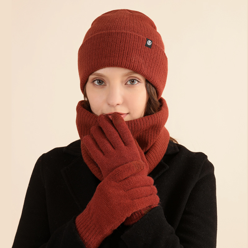 Amazon Winter hat, men's fleece and thickened knitted hat, scarf and gloves three-piece set, warm hat for women