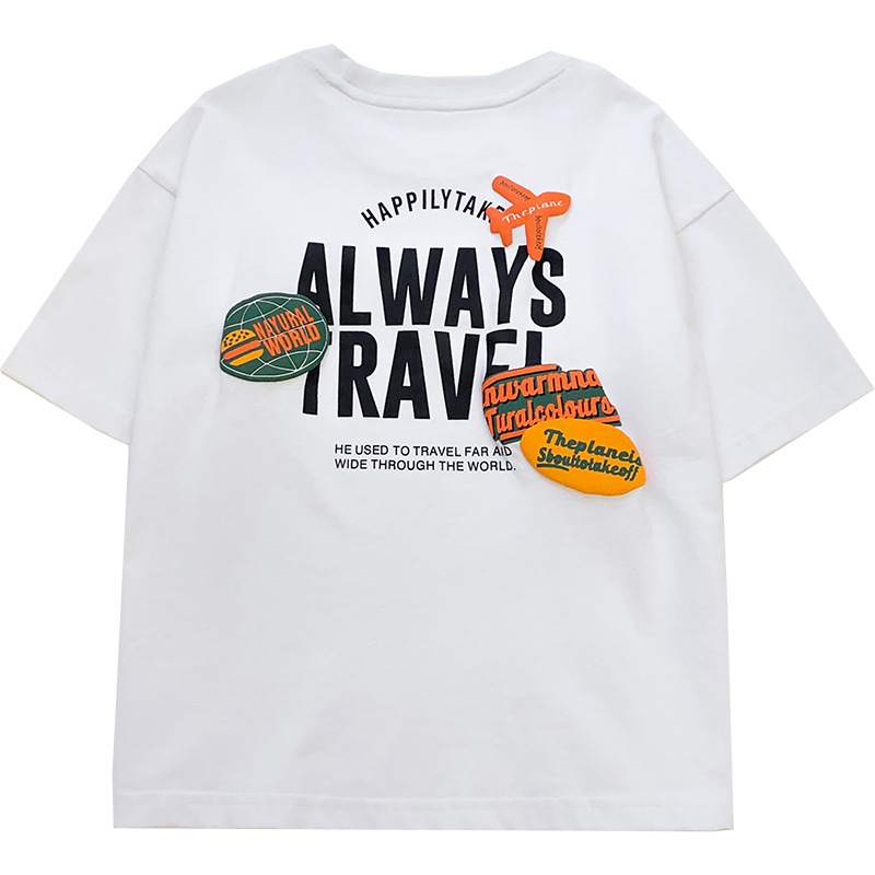The 2024 summer new style of pure cotton short-sleeved T-shirt for boys from Haima Family, Korean version children's clothing, half-sleeved girls' clothing trend Item Picture