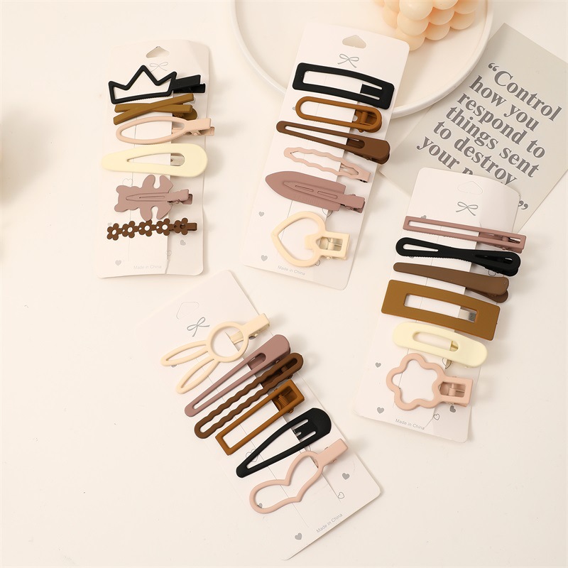 Frosted Coffee Color Bb Clip Side Fringe Clip Korean Style All-In-One Simple Duck Clip Hairpin Set