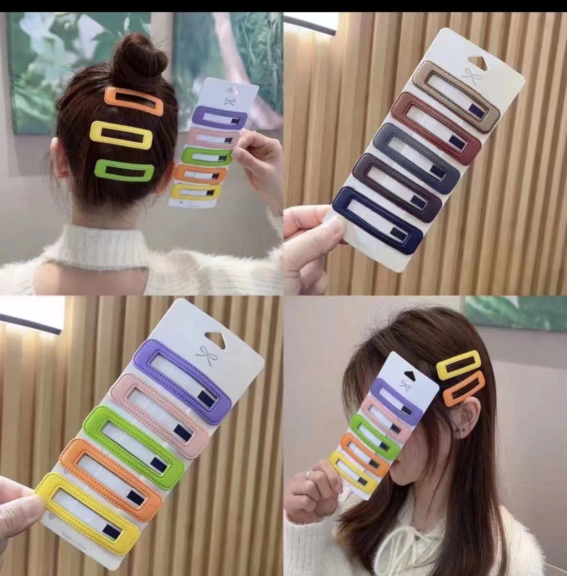 Clip de pelo de cuero PU croqueta para mujer clip de pelo lateral clip BB color caramelo cuadrado pelo roto clip de flequilla clip de pelo lateral en la parte posterior de la cabeza