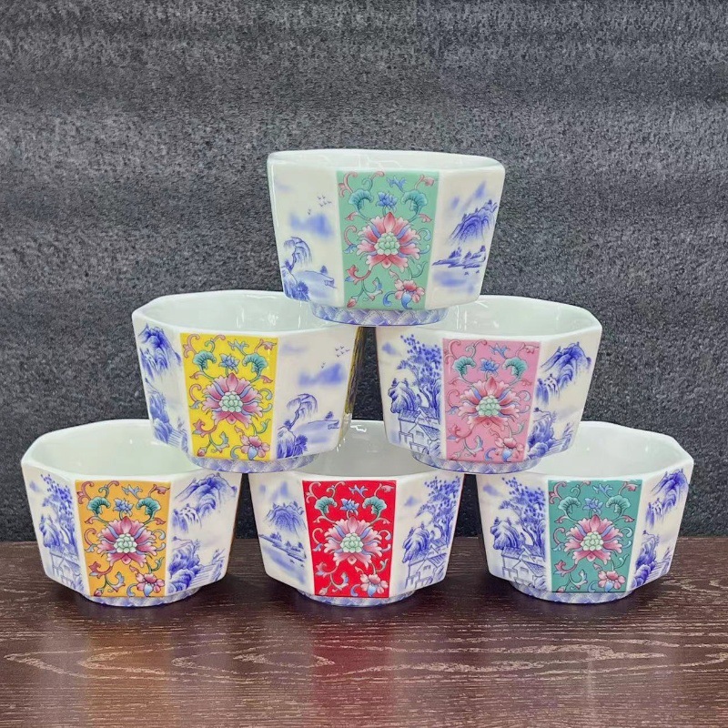 珐琅彩主人杯复古茶盏八角杯茶杯主人杯个人专用品茗杯陶瓷茶杯