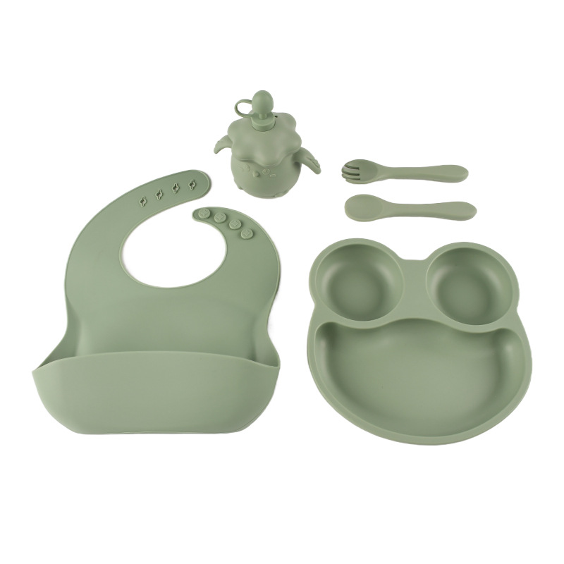 Cross-border baby food products silicone dinner plate set, food-grade high-temperature resistant, anti-slip, anti-drop, suction cup separator Item Picture