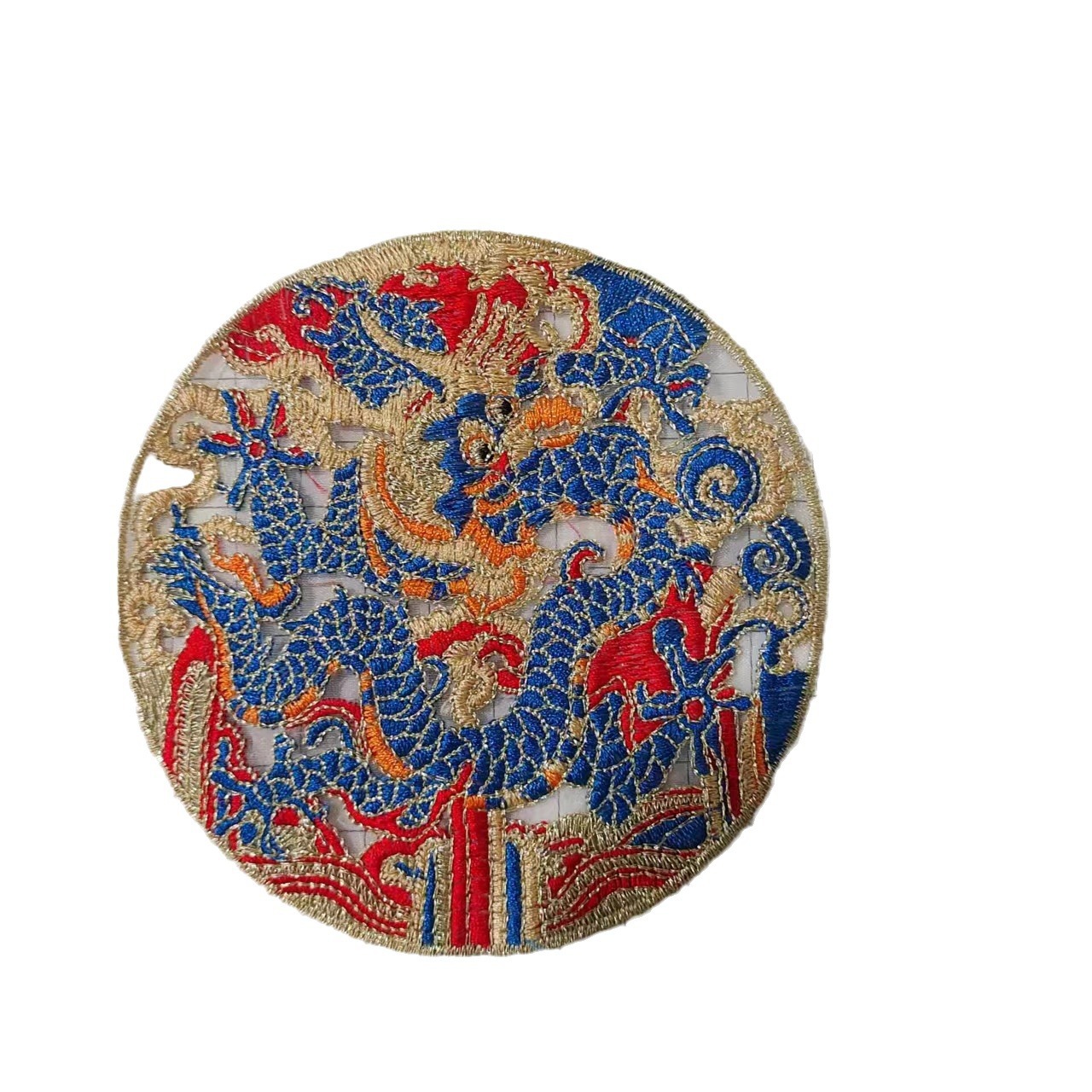 Gallo Wholesale Flat Embroidery Ancient Style National Style Blue Tune Round Flower Round Dragon Clothing Accessories Factory Direct Sales Diy21 Specification drawing