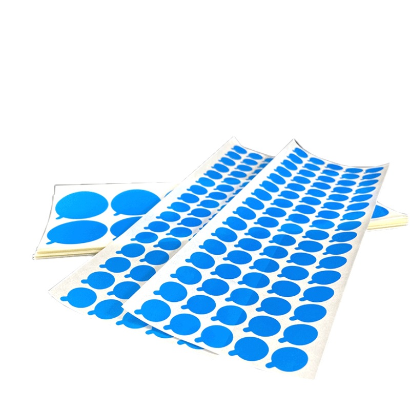 Custom Transparent Blue Patch Round Self-Adhesive Pe Protective Film With Ear Die-Cut Camera Lens Non-Residue Protective Film Specification drawing