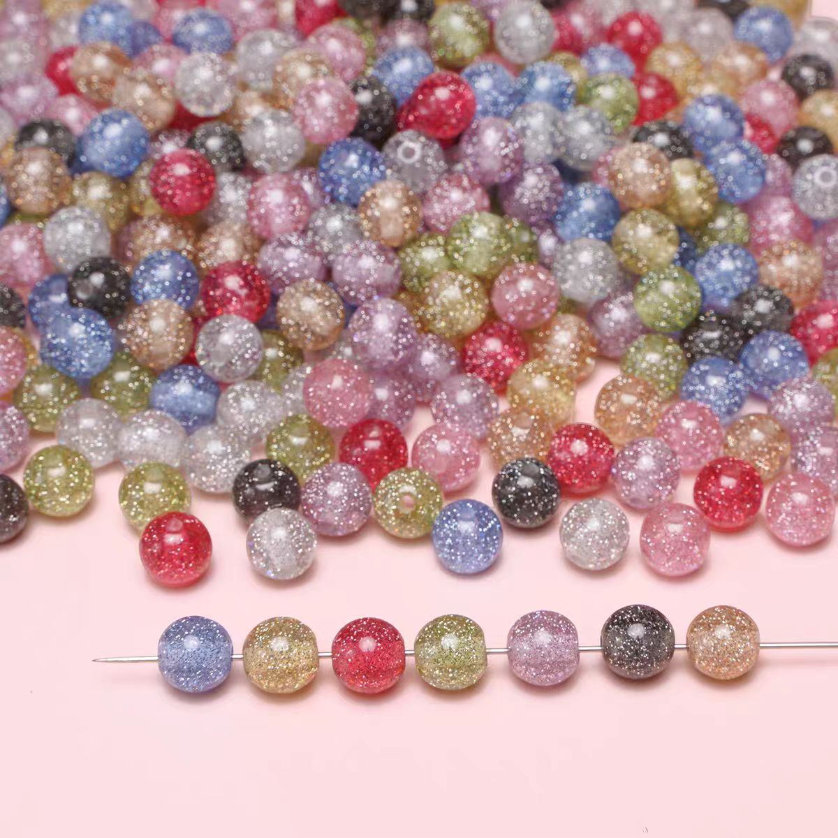 High-density diamond glitter silver powder resin round beads, straight hole beads, loose beads, diy handcrafted bracelets, necklaces, accessories details Picture