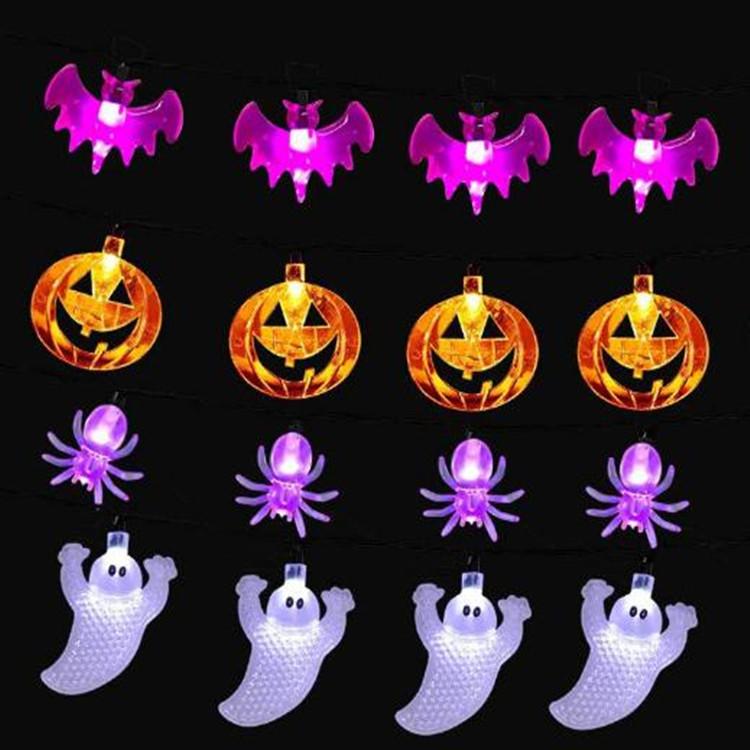 Cross-border led Halloween and Ghost Festival series decorative lights, spider bat lights, string pumpkins, skull heads, battery lights, and colorful lights details Picture