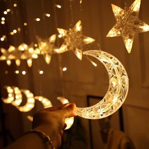 曦骉跨境新品圣诞节灯串水晶星星月亮造型窗帘灯LED彩灯房间橱窗装饰