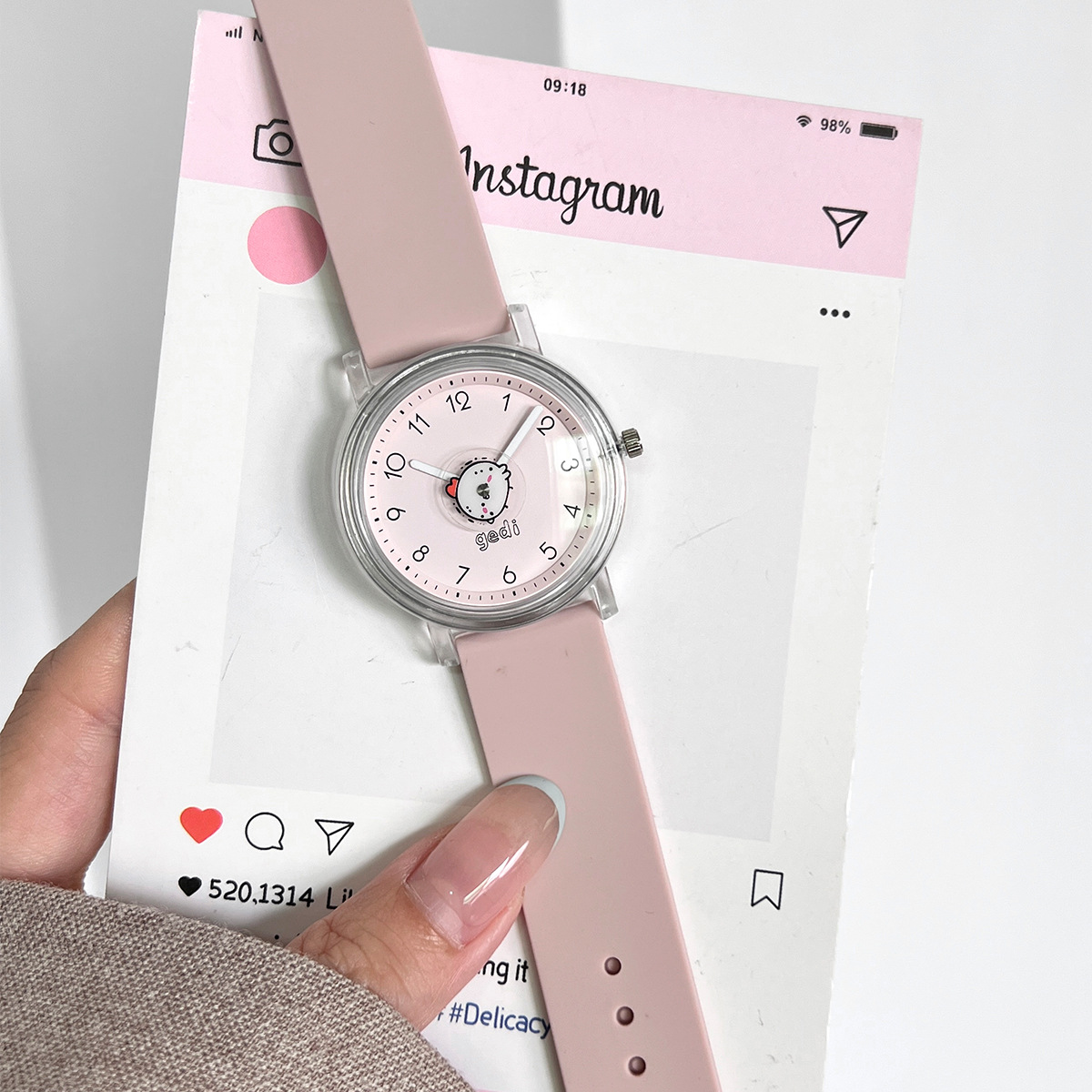 女款糖果色硅胶高颜值时尚学生表小巧卡通圆表盘女士礼物防水手表详情11