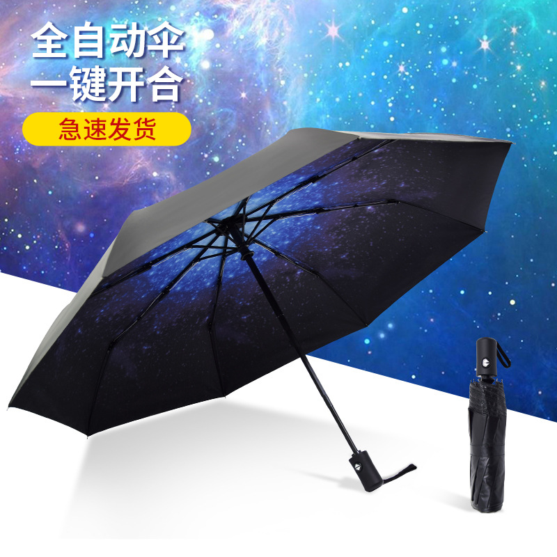 Fully automatic 8-bone outdoor umbrella, all-weather umbrella, umbrella for sun protection, automatic black rubber umbrella, folding umbrella details Picture