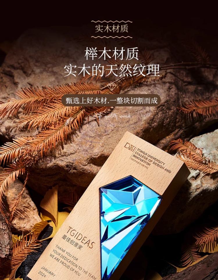 高档木质水晶奖杯创意授牌高档大气年会优秀员工奖牌制作礼品表彰详情15