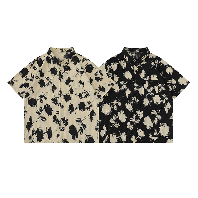 YPRS men's vintage vintage floral shirt, men's summer short-sleeved ins Hong Kong-style thin and loose cross-border shirt Specification image