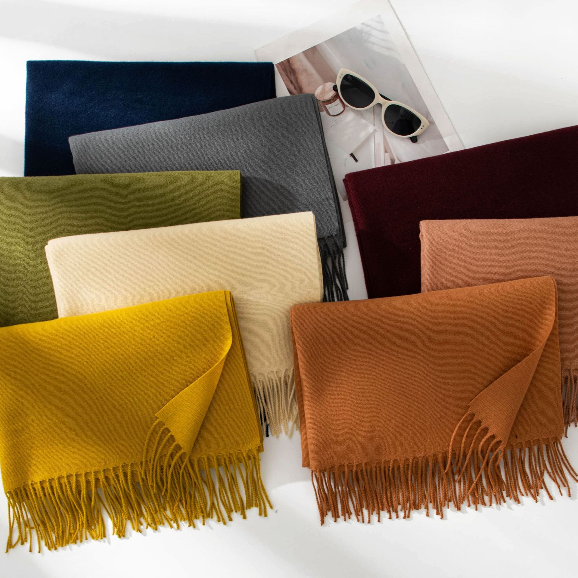 安可拉红围巾秋冬韩系氛围感女士百搭仿羊绒围巾纯色保暖围脖披肩详情19