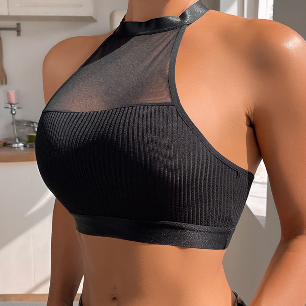 Olivia's Night cross-border exclusive women's vest bra with neck straps, adjustable large breasts, and can be worn outside. New Amazon bra details Picture