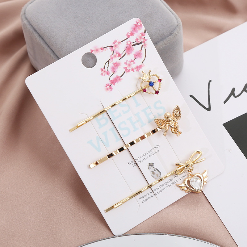 2021 New European and American popular angel Hairpin Women's Set combination Crown Wing Heart-shaped Bangs Clip factory price wholesale Specification image