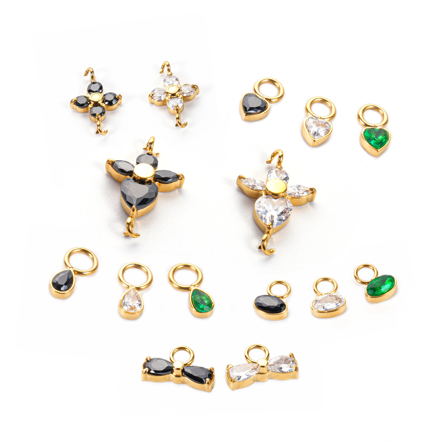 Cross-border fashion stainless steel four-leaf clover, five-pointed star, zircon inlaid diy double-hole pendant design accessory pic 19