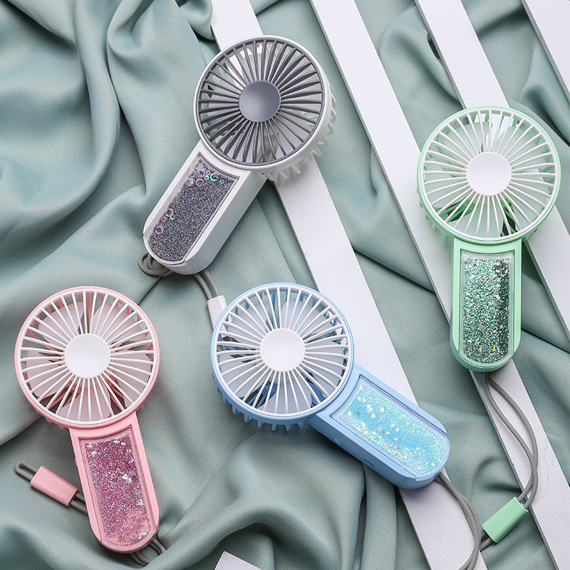 创意萌宠卡通流沙迷你风扇USB充电夜灯风扇宿舍手持便携学生礼物图
