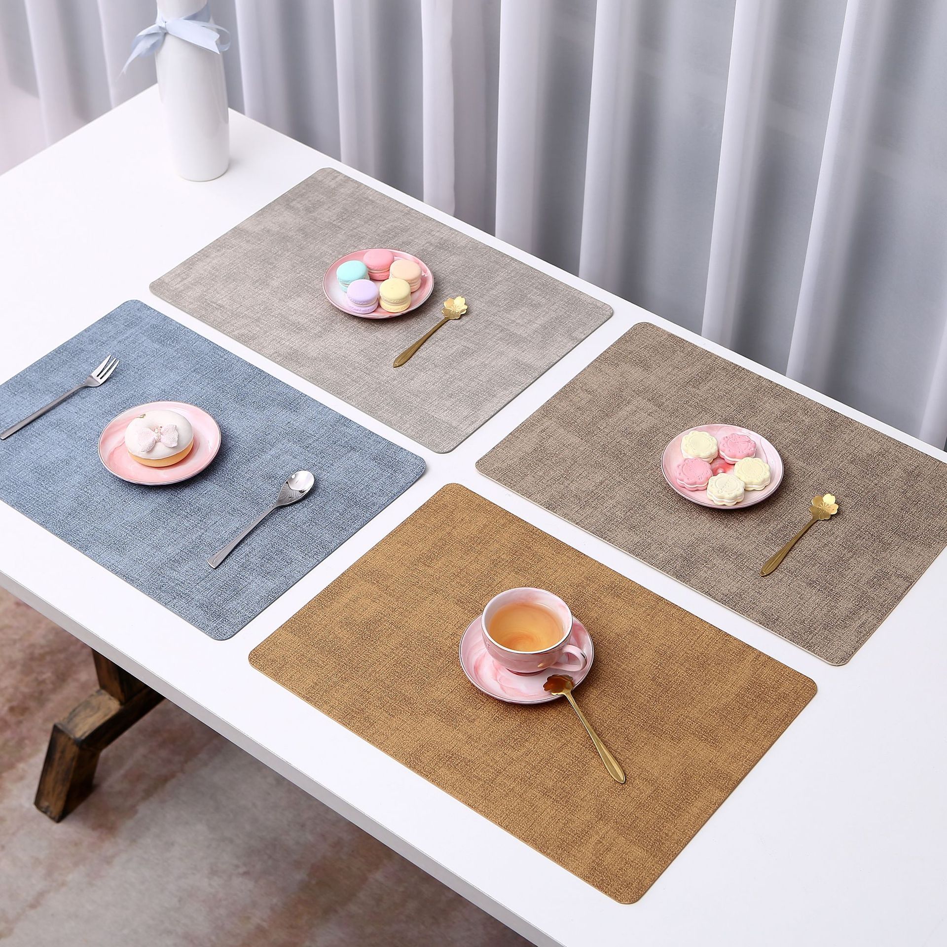 Northern Europe Ins Simple Cloth Leather Placemat Double-Sided Waterproof Anti-Hot Insulation Table Mat Square Western Placemat Wholesale details Picture