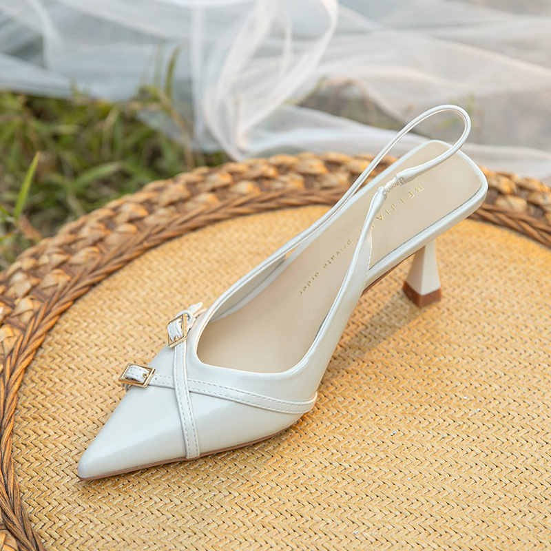 3299-2 sheepskin thin strap cross pointed toe thin heel high-heeled single shoe for women, one-strap elegant flip-top sandals for outerwear