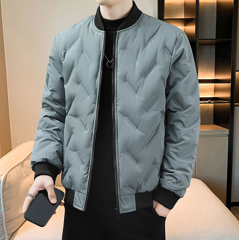 A new lightweight baseball collar casual and slim-fitting down cotton-padded jacket for men in winter, in a trendy black color details Picture