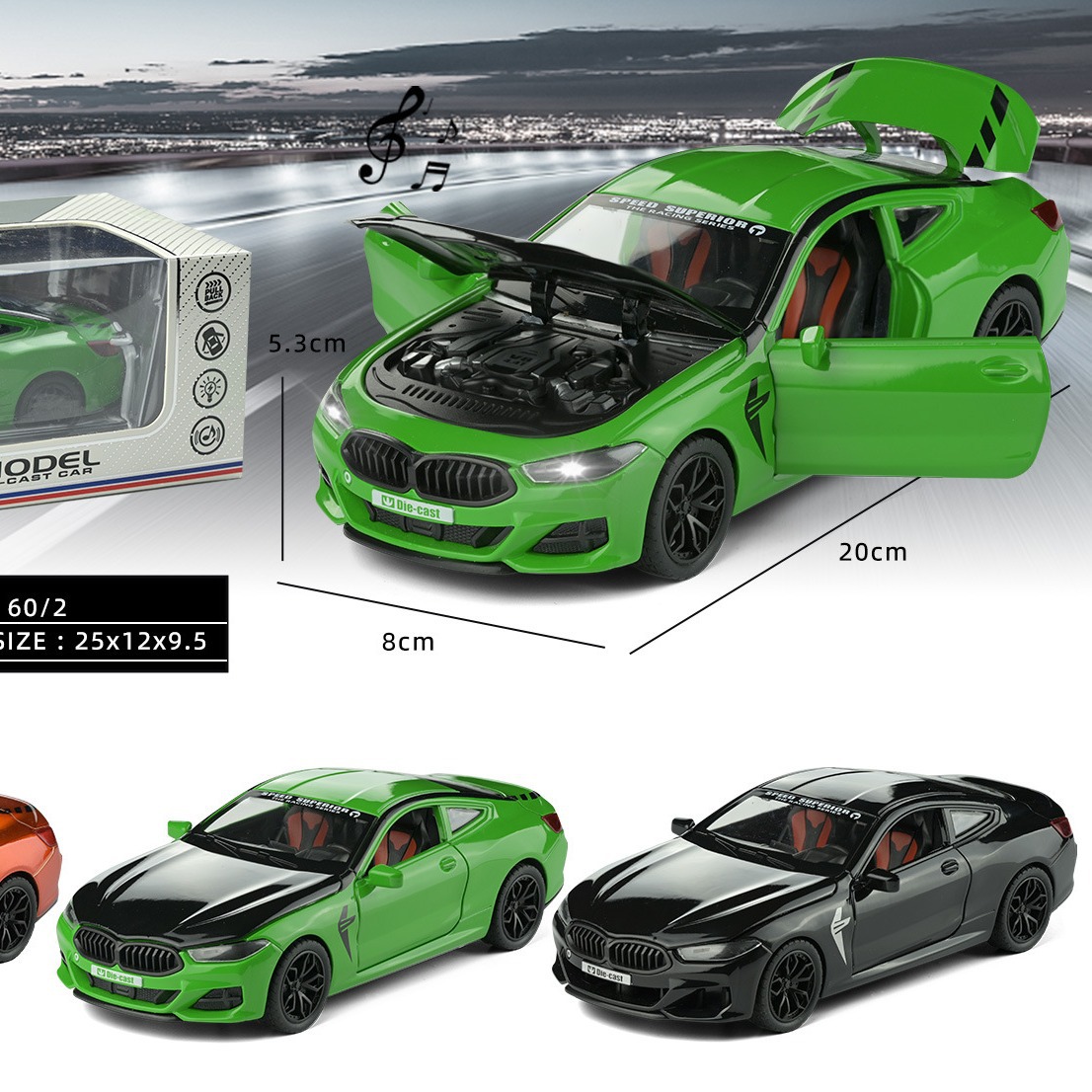 1:24 Alloy Model Bmw Four-Door Pull-Back Lighting Music (1 Only) Car Simulation Model