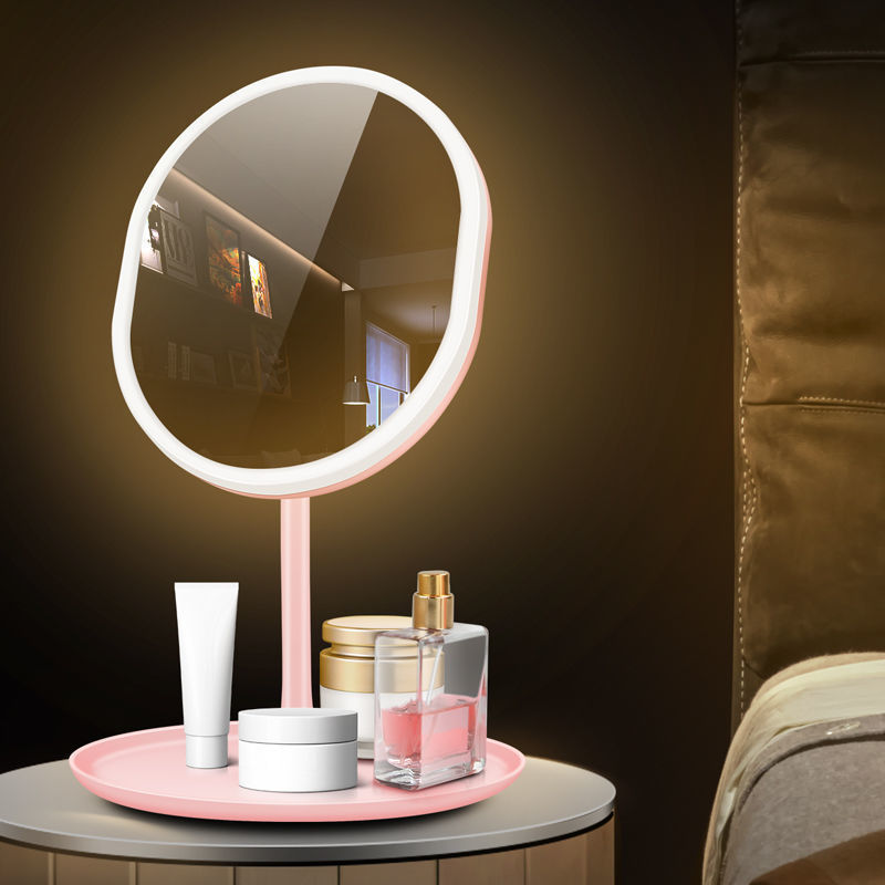 Dormitory desktop elliptical fill light mirror, led makeup mirror, table-style popular beauty and dressing mirror, USB charging mirror with light details Picture