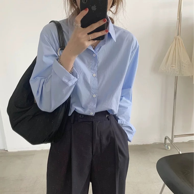 宽松叠穿白色衬衫女秋装新款设计感小众法式上衣复古轻熟长袖衬衣