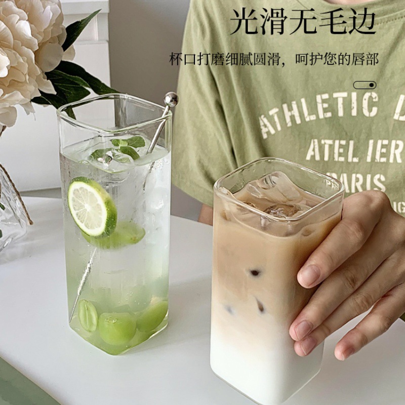 高硼硅玻璃绿茶杯家用日式饮料杯早餐杯牛奶杯北欧风马方口单层杯