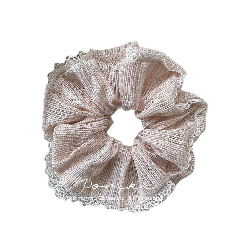 The new Korean-style simple and elegant lace-trimmed large intestine hair band is a versatile accessory for girls. The retro high-elasticity bun hair is perfect for women Item Picture