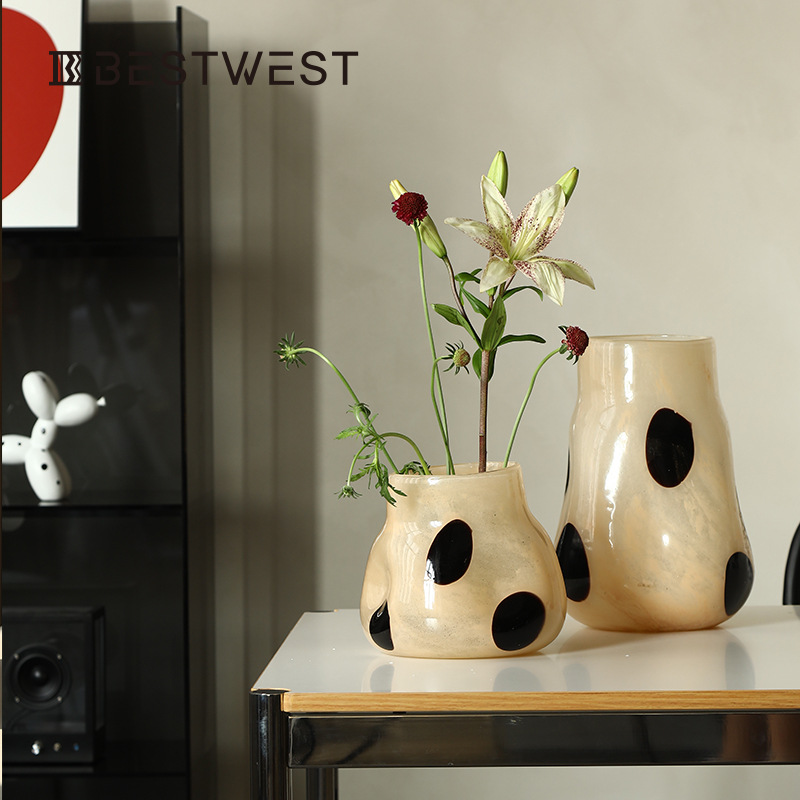 Best west retro high-end polka dot hydroponic glass vase, InS-style home soft decoration item
