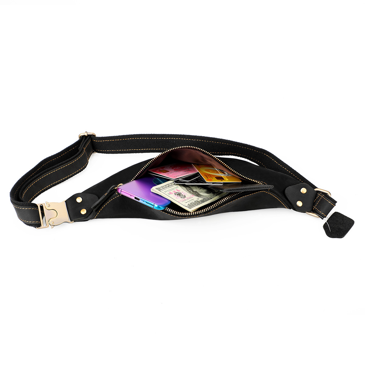 Retro Mad Horse Cowhide Amazon Source Men's Waist Pack Europe And The United States Trend Leather Men Bag Cross-Border A Piece Of Hair Specification drawing