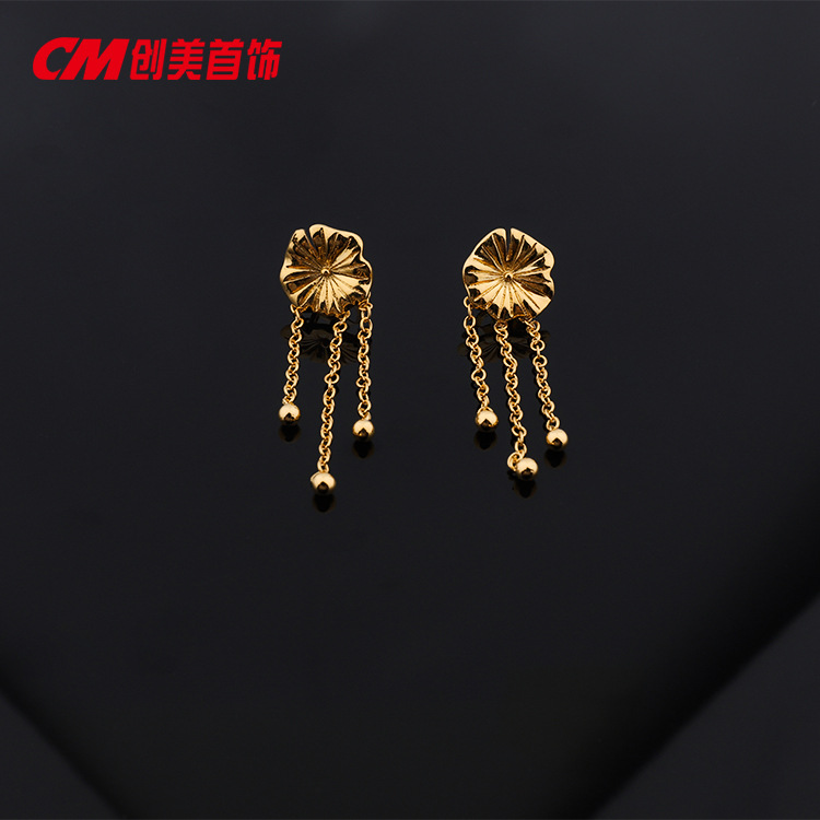 Chuangmei Jewelry long tassel earrings, simple geometric earrings, ear hooks plated with 24K gold, retro and elegant earrings for women Specification image