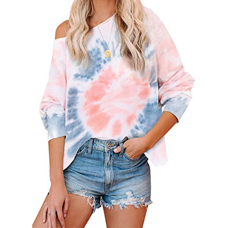 2020 Amazon Cross-border Trade tie-dyed women's top, European and American gradient color printed long-sleeved round-neck casual T-shirt Application Scenario