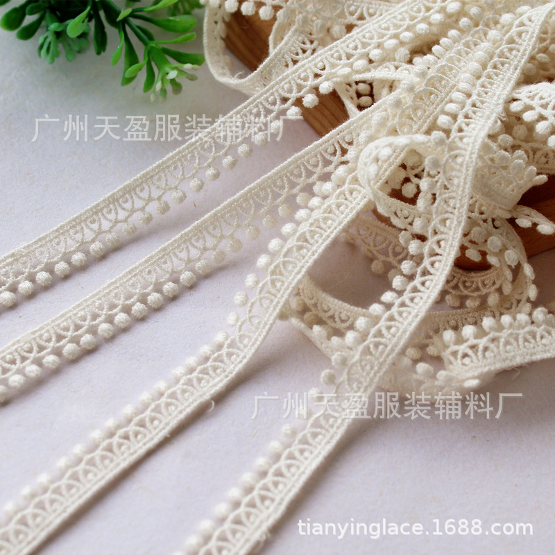 Tianying is promoting a 1cm exquisite cotton ball tassel water-soluble embroidered lace children's clothing and hair accessory DIY decorative lace trim details Picture