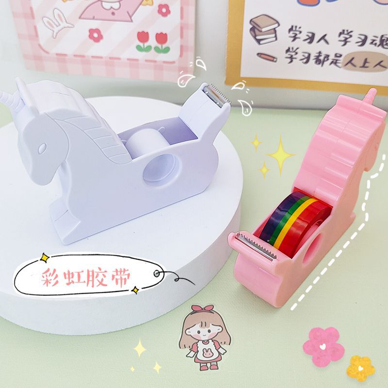 Creative Unicorn tape holder Rainbow tape Student tape machine manual ledger tool Trumpet desktop tape cutter Application Scenario