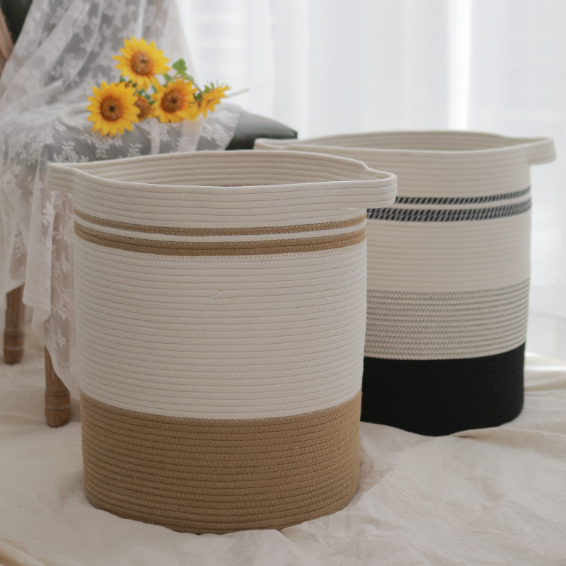 Home Dormitory Large Laundry Basket Hand-Made Storage Basket Basket Cotton Rope Woven Laundry Basket Toy Storage Basket Specification drawing