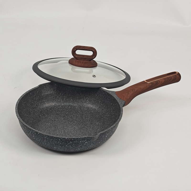 New wood-grain handle frying and stir-frying pan, tourmaline smokeless stir-frying pan, non-stick pan, universal thickened double-bottom health pot details Picture