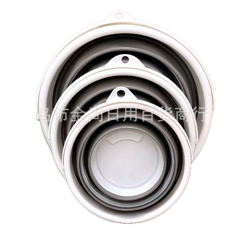 Round folding water bucket, household plastic bucket, dormitory folding bucket, hand-held large, medium and small portable water bucket Item Picture