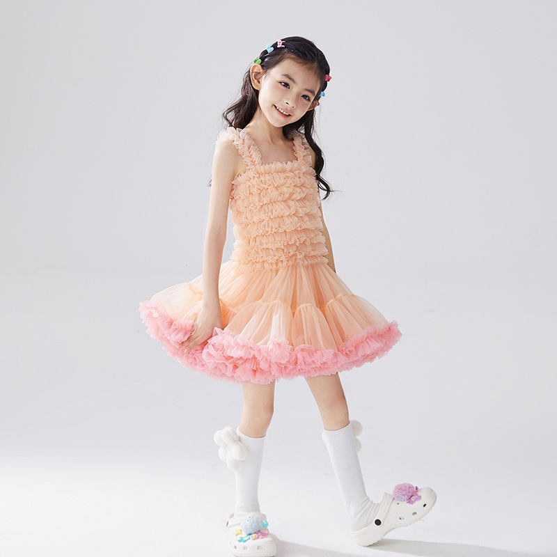 ins Children's dress, girls' dress, halter puffy dress, tutu children's tulle princess dress, New Year's Day performance Item Picture